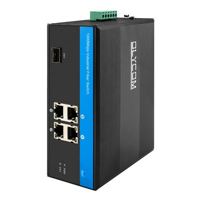 Przemysłowy przełącznik Gigabit Ethernet z 4 portami sieciowymi, przełącznik Gigabit na szynę Din Jedno gniazdo SFP