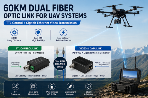 najnowsza sprawa firmy na temat 60KM Dual Fiber Optic Link for UAV Systems: TTL Control + Gigabit Ethernet Video Transmission