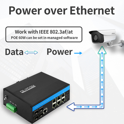 10-portowy przemysłowy przełącznik L2 zarządzalny PoE Gigabit Ethernet 15,4W 30W IP40 Certyfikat CE