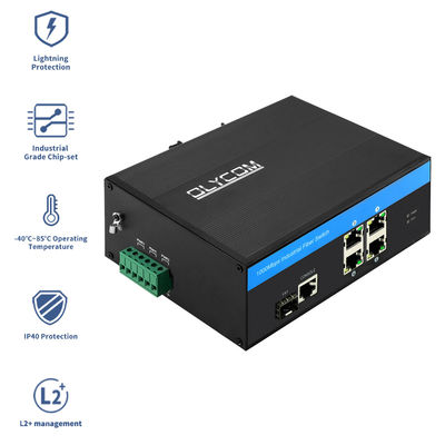 Przemysłowy inteligentny sterowany przełącznik Ethernet 5-port Gigabit Network SFP Fiber Ports IP40
