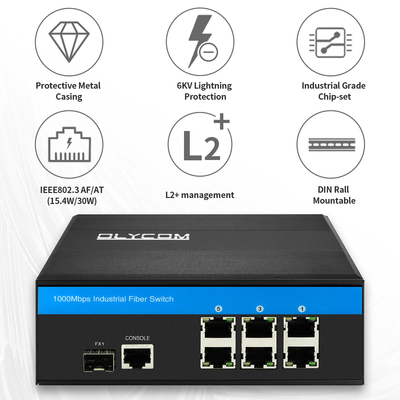 Gigabit Ethernet Przemysłowy 6-portowy zarządzalny przełącznik Poe z 1 metalową obudową portu Sfp