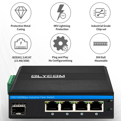 5 portów SFP PoE Switch Gigabit Network PoE/PoE+ 120W Budżet DC48V bez wentylatora CE FCC