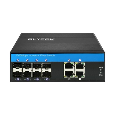 Przełącznik światłowodowy 1G / 2,5G zarządzany przemysłowo 8 Sfp z 4 portami Ethernet IP40