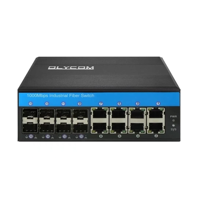 Przełącznik zarządzalny OLYCOM 8-portowy Gigabit Ethernet 12V klasy przemysłowej z 8 portami SFP montowany na szynie DIN IP40 do użytku na zewnątrz