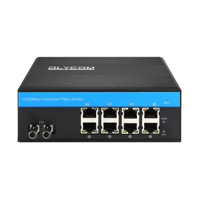 8 portów Przemysłowy przełącznik sieci gigabit niezarządzany ST Fiber Single Mode 30Km DC24V