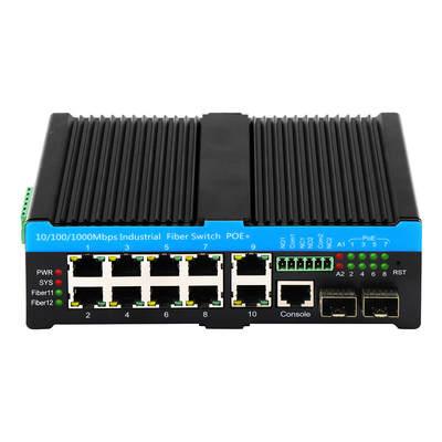 Czarna obudowa 8-portowy zarządzalny przemysłowy przełącznik Ethernet POE Af/At/Bt z 2 portami Combo