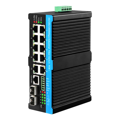 Czarna obudowa 8-portowy zarządzalny przemysłowy przełącznik Ethernet POE Af/At/Bt z 2 portami Combo