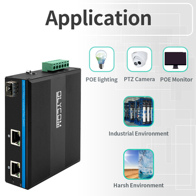 Gigabit 30W 60W PoE Switch Extender Przemysłowy stopień SFP Włókno niezarządzane DC48V