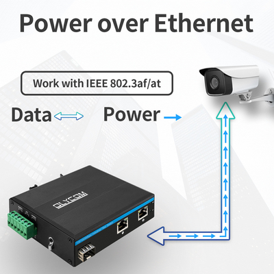 Gigabit 30W 60W PoE Switch Extender Przemysłowy stopień SFP Włókno niezarządzane DC48V