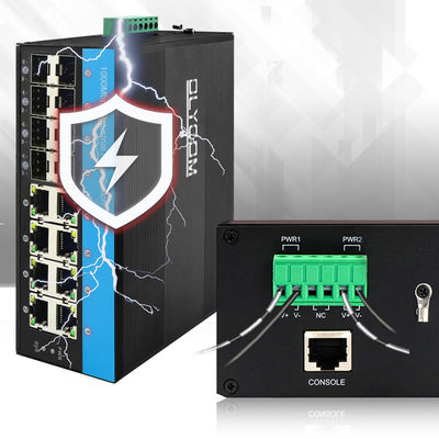 16-portowy gigabitowy zarządzalny przełącznik PoE, standard IEEE 802.3at, 8 slotów optycznych SFP, zasilanie 240W
