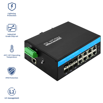 Przemysłowy sterowany przełącznik Gigabit Ethernet 1G/2.5G SFP optyczny Slots ERPS Ring IP40