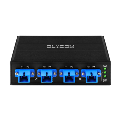 4-portowy optyczny przełącznik obejściowy SC/UPC, złącze simplex, 1310/1550nm, DC24V, szyna DIN, CE