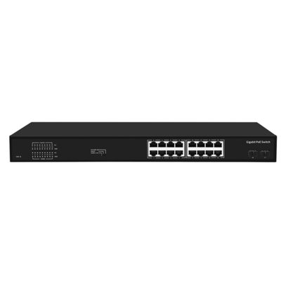 16 portów Gigabit Poe Switch 300W Budżet Niezarządzany VLAN 250-metrowy dystans Włókno SFP