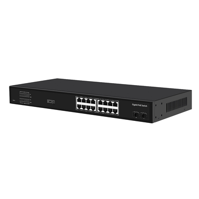 16 portów Gigabit Poe Switch 300W Budżet Niezarządzany VLAN 250-metrowy dystans Włókno SFP