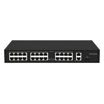 24 Port 10/100M POE Switch Gigabit Fiber Optic Uplink AC Rack Niezarządzany budżet 300W