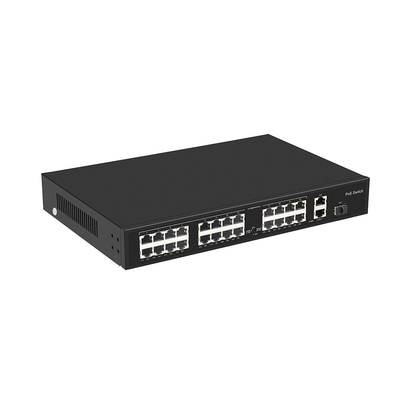 24 Port 10/100M POE Switch Gigabit Fiber Optic Uplink AC Rack Niezarządzany budżet 300W