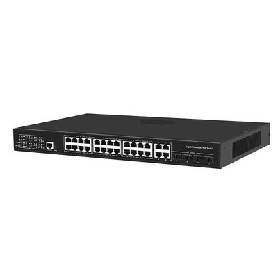 24 porty PoE Switch Gigabit oparty na L2 L3 Smart zarządzany budżetem 300W z SFP Uplink 1U Rack