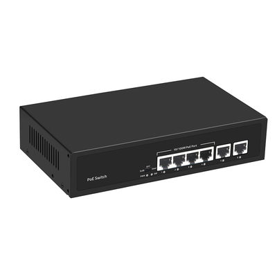 Szybki Ethernet CCTV PoE Switch 4 porty z 2 miedzianymi łączyami górnymi 55W Wprowadzanie prądu AC