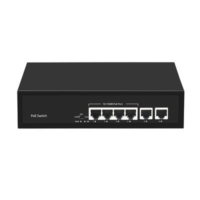 Szybki Ethernet CCTV PoE Switch 4 porty z 2 miedzianymi łączyami górnymi 55W Wprowadzanie prądu AC
