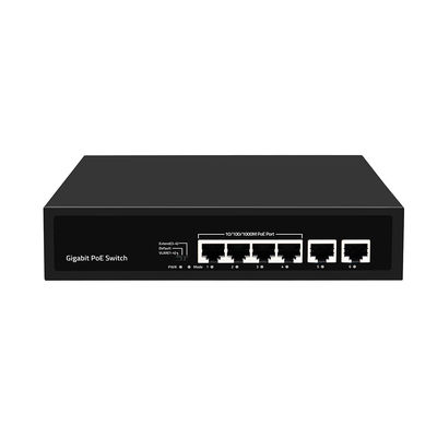 6-portowy przełącznik Gigabit PoE z rozszerzeniem 250 metrów, VLAN, budżetem mocy 60W, wejściem 220V