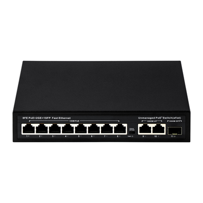 Niezarządzany przełącznik POE 8 PoE 10/100Mbps + 2 LAN 100/1000Mbps + 1SFP 100/1000M dla kamer telewizyjnych