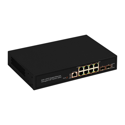 8 portów Gigabit Managed PoE Switch SFP Fiber Optic 120W Budget AC Input Realtek Chip