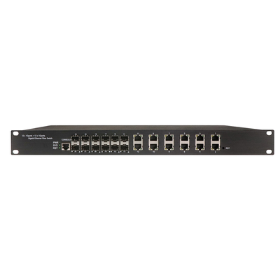 1U Rack 24 porty Gigabit L2 zarządzane Przemysłowa sieć POE przełącznik z 12 RJ45 + 12 SFP