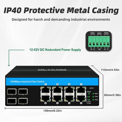 Zarządzalny przełącznik przemysłowy warstwy 3 Gigabit Ethernet 12 portów ERPS RSTP szyna DIN CE