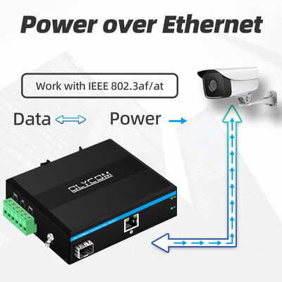 Przemysłowy konwerter multimedialny PoE Gigabit Ethernet 30W 48V Wyjście Din Rail Niezarządzane