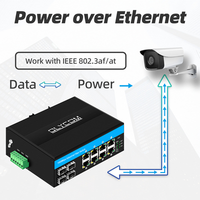 Gigabit 12 Port Industrial PoE Ethernet Switch IEEE 802.3af/at RJ45 DIN Rail Installation Switch