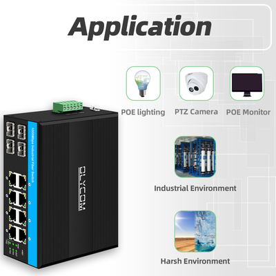 Gigabit 12 Port Industrial PoE Ethernet Switch IEEE 802.3af/at RJ45 DIN Rail Installation Switch