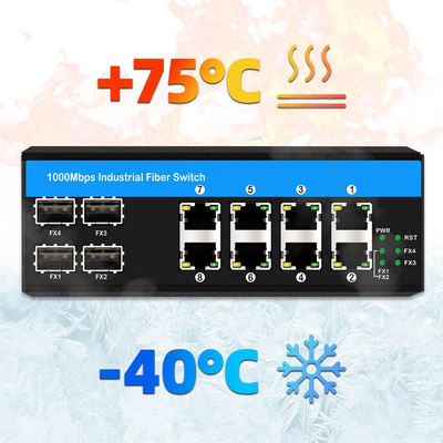 Gigabit 12 Port Industrial PoE Ethernet Switch IEEE 802.3af/at RJ45 DIN Rail Installation Switch