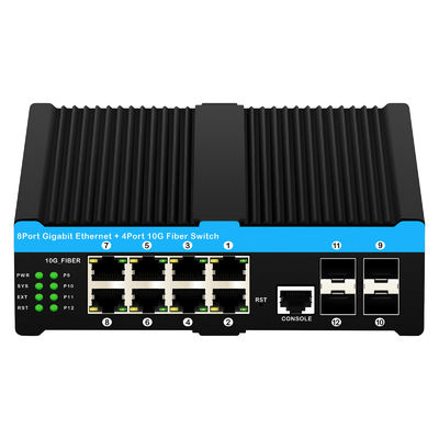 Przemysłowy zarządzalny przełącznik PoE 10G Gigabit Ethernet 8-portowy układ PoE 240 W. Układ Realtek