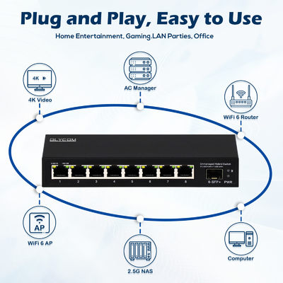 9 portów niezarządzane 2.5G Ethernet Switch z 10G Uplink SFP Port 60Gbps Backplane Bandwidth