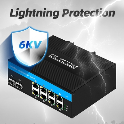 przemysłowy przełącznik Gigabit 8 port din rail Ethernet POE DC48-52V podwójny wejście zasilania