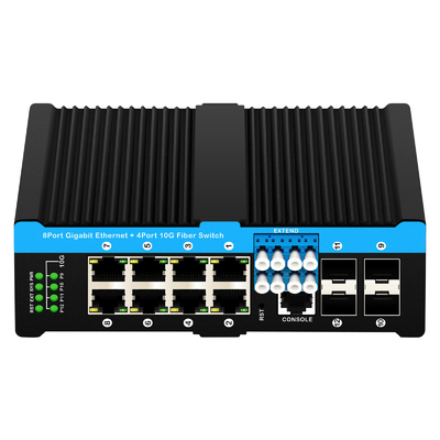 12 portów 10G L2/L3 sterowany przełącznik poe+ przełącznik optyczny 4*10G sfp +8 RJ45 przełącznik ethernet din-rail