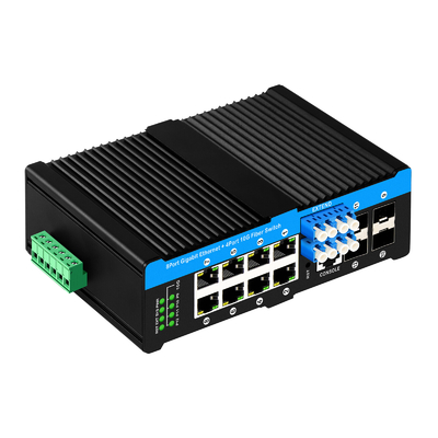 12 portów 10G L2/L3 sterowany przełącznik poe+ przełącznik optyczny 4*10G sfp +8 RJ45 przełącznik ethernet din-rail