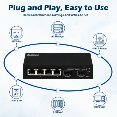 Przełącznik ethernet 10g niezarządzany 4 porty 2.5G przełącznik ethernet z 10G portami SFP +