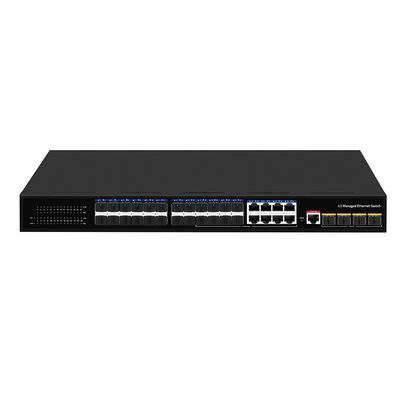 24 porty 10G L3 Zarządzany przełącznik światłowodowy z 8 gigabitami SFP/RJ45 1U Rack 220V AC Input
