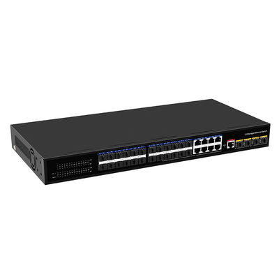 24 porty 10G L3 Zarządzany przełącznik światłowodowy z 8 gigabitami SFP/RJ45 1U Rack 220V AC Input