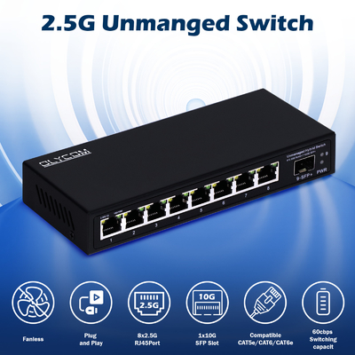 10G Ethernet Switch Niezarządzany przełącznik sieciowy 8*2.5G RJ45+1*10G Porty SFP
