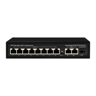 Rozszerzony zasięg 8-port PoE Switch 10/100M z zużyciem 120W/150W i zasięgiem 250m