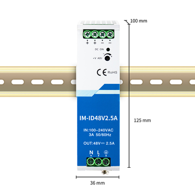 120W Przemysłowy adapter zasilania 48V 2.5A Din Rail Wide AC/DC Input CE UL Listed