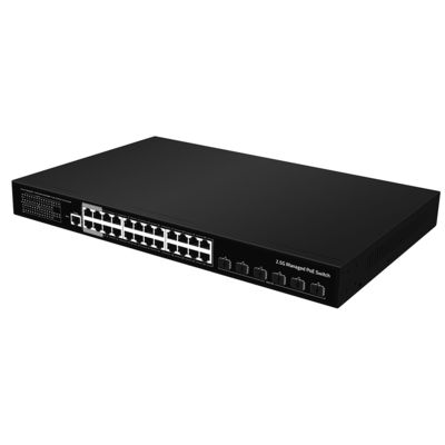 24-portowy przełącznik zarządzalny 2,5G PoE, łącze światłowodowe 10G, warstwa L3, budżetowe wejście AC o mocy 400 W, CE