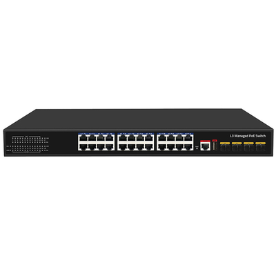 24 porty PoE Switch 10G Fiber300W Budget USB Console L3 Zarządzany wejście AC