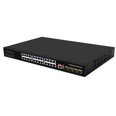 24 porty PoE Switch 10G Fiber300W Budget USB Console L3 Zarządzany wejście AC