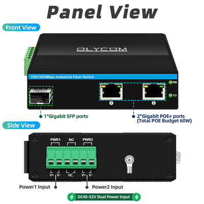Mini konwerter światłowodowy Przemysłowy przełącznik Ethernet Przełącznik Poe DC48V