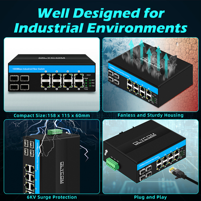 8 portów gigabitowy przełącznik poe Przemysłowy przełącznik ethernet 4SFP+8RJ45 DC48V Podwójne wejście zasilania