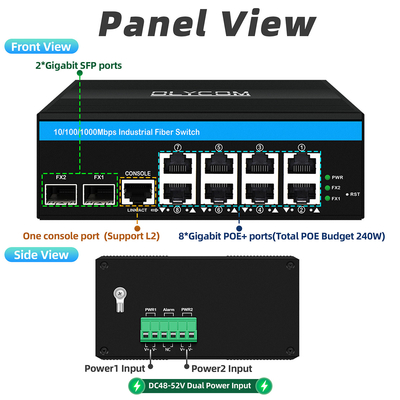 8 portów Gigabit Managed Poe Switch Przemysłowy przełącznik Ethernet z 2SFP+8 RJ45