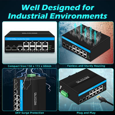 8 portów Gigabit Managed Poe Switch Przemysłowy przełącznik Ethernet z 2SFP+8 RJ45
